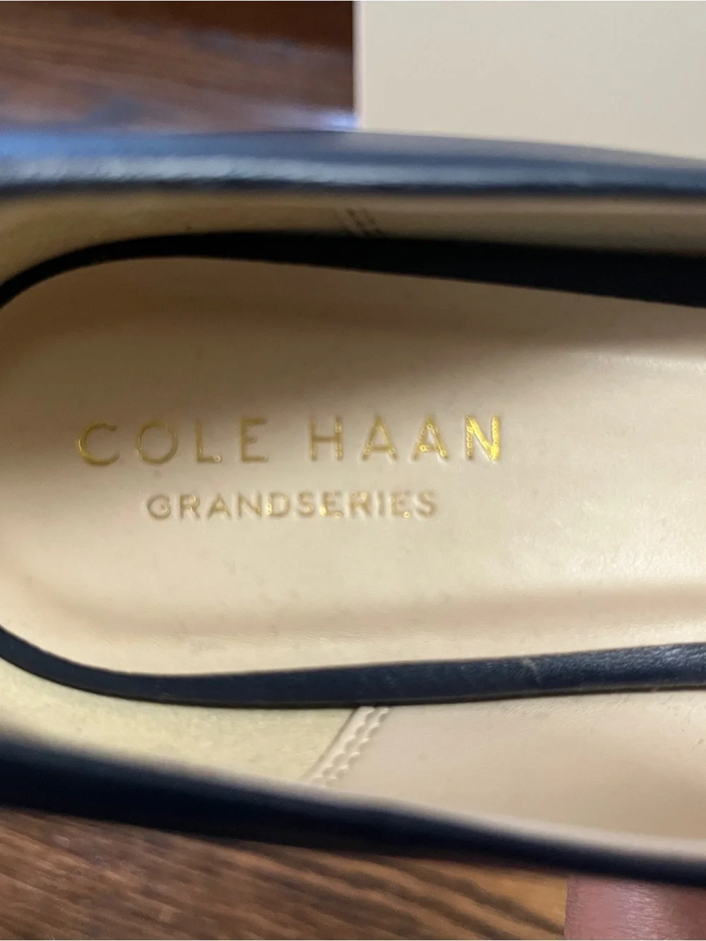 Cole Haan Navy Leather Peep-Toe Heels, size 8.5